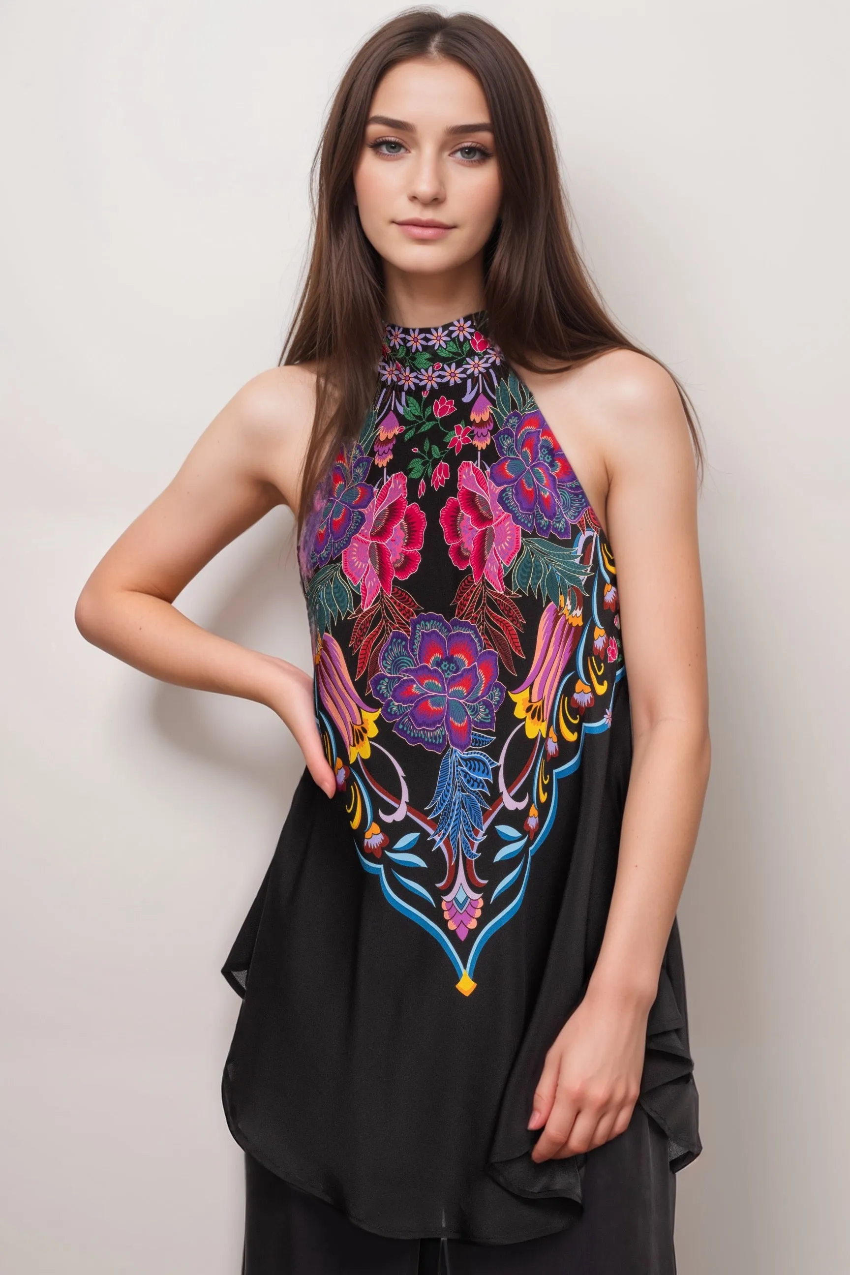 Johnny Was Jade Black Devi Halter Blouse L13024