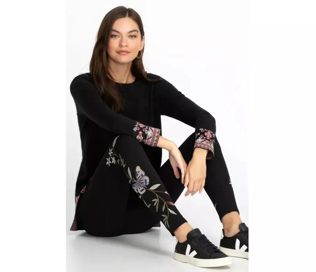 JOHNNY WAS MERIAH RELAXED TRAPUNTO TUNIC Long Sleeve Floral Black Top New