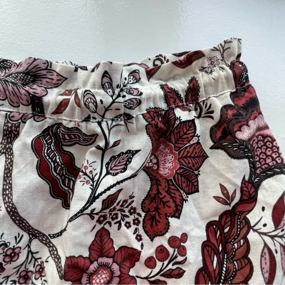 JOIE cream &amp; red floral linen high waist flowy shorts with tassel drawstring