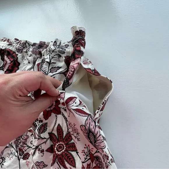 JOIE cream &amp; red floral linen high waist flowy shorts with tassel drawstring
