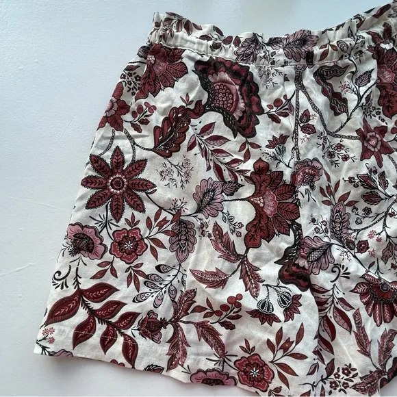 JOIE cream &amp; red floral linen high waist flowy shorts with tassel drawstring