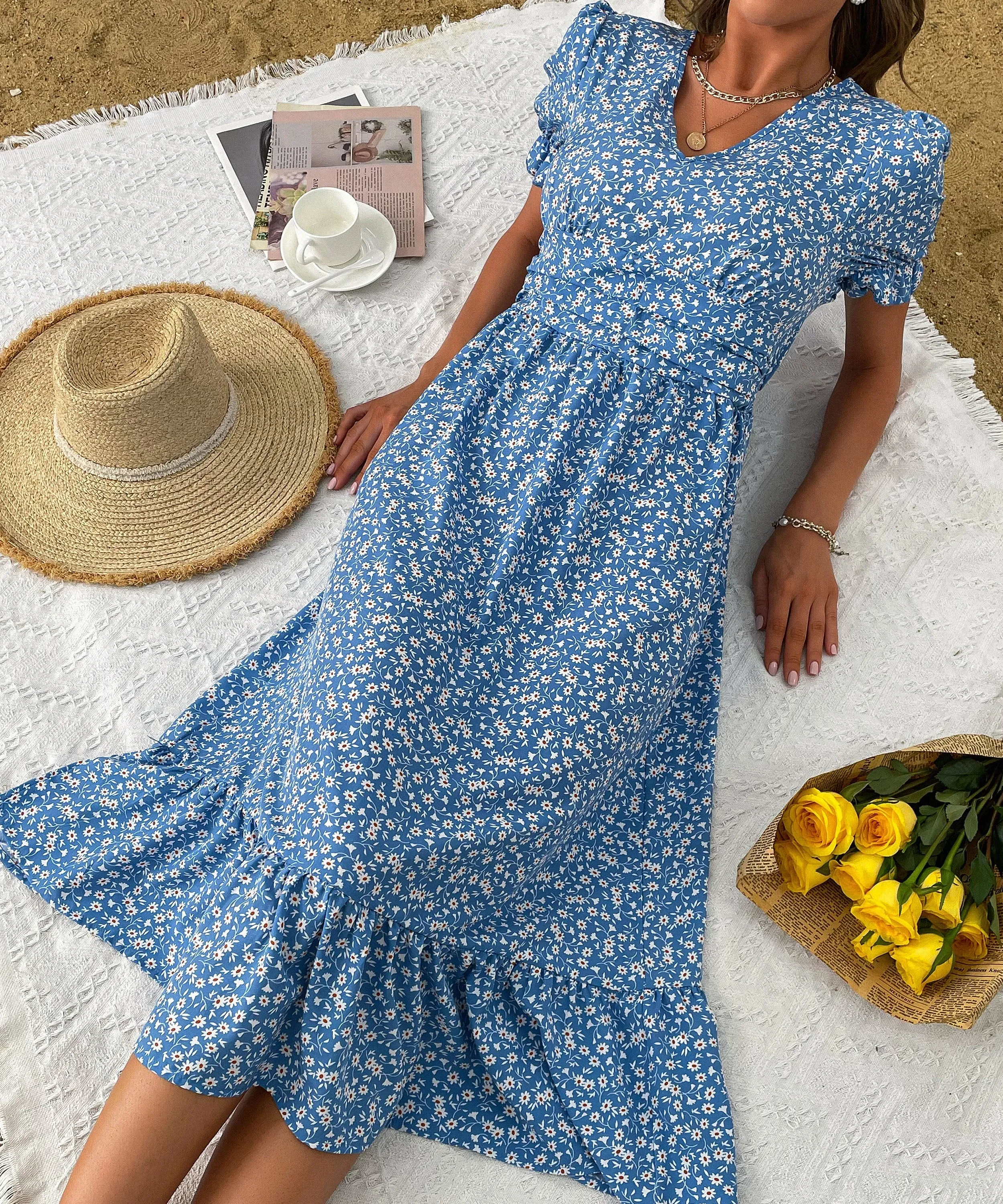Juanita Midi Dress - Blue Print
