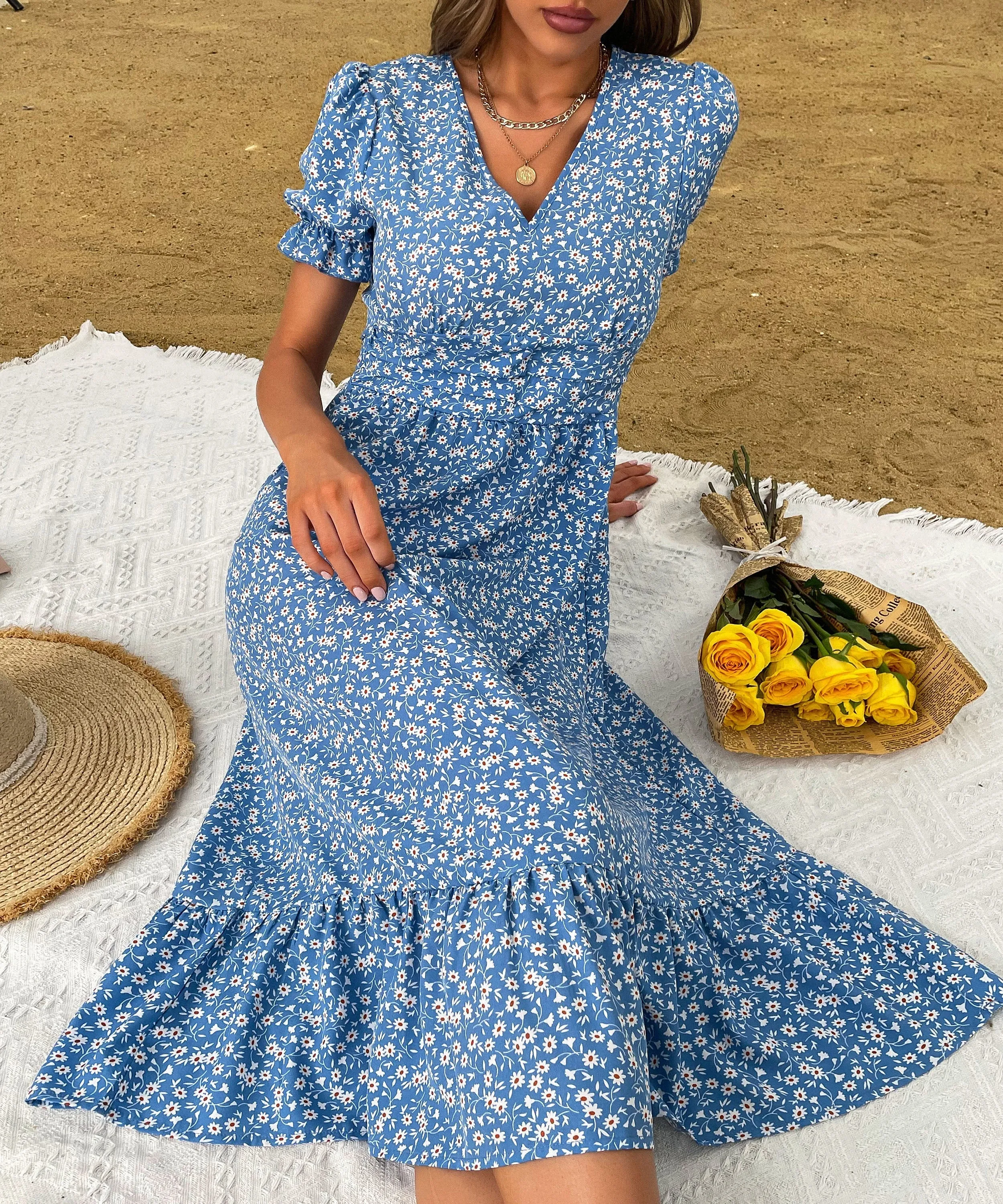Juanita Midi Dress - Blue Print