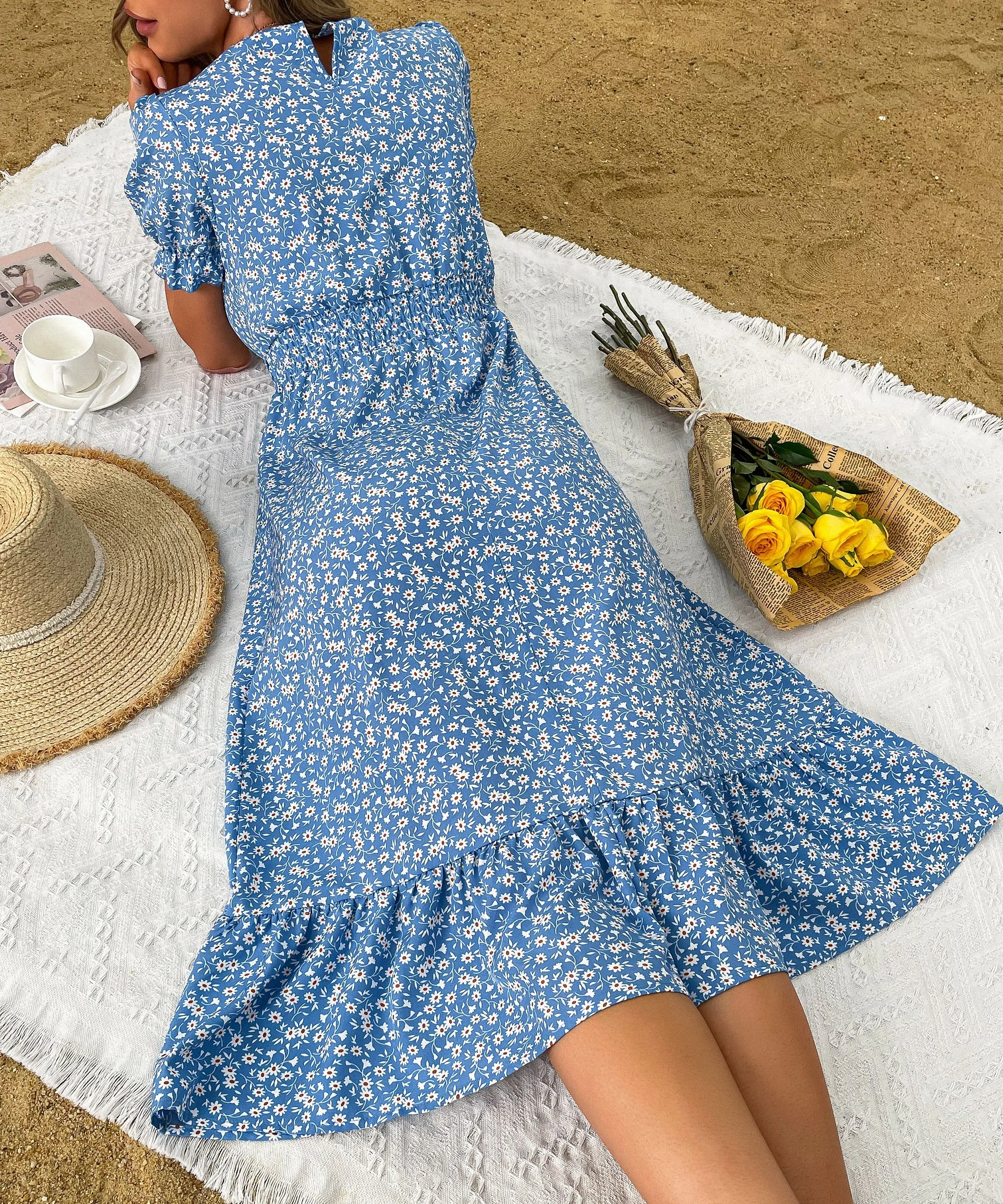 Juanita Midi Dress - Blue Print