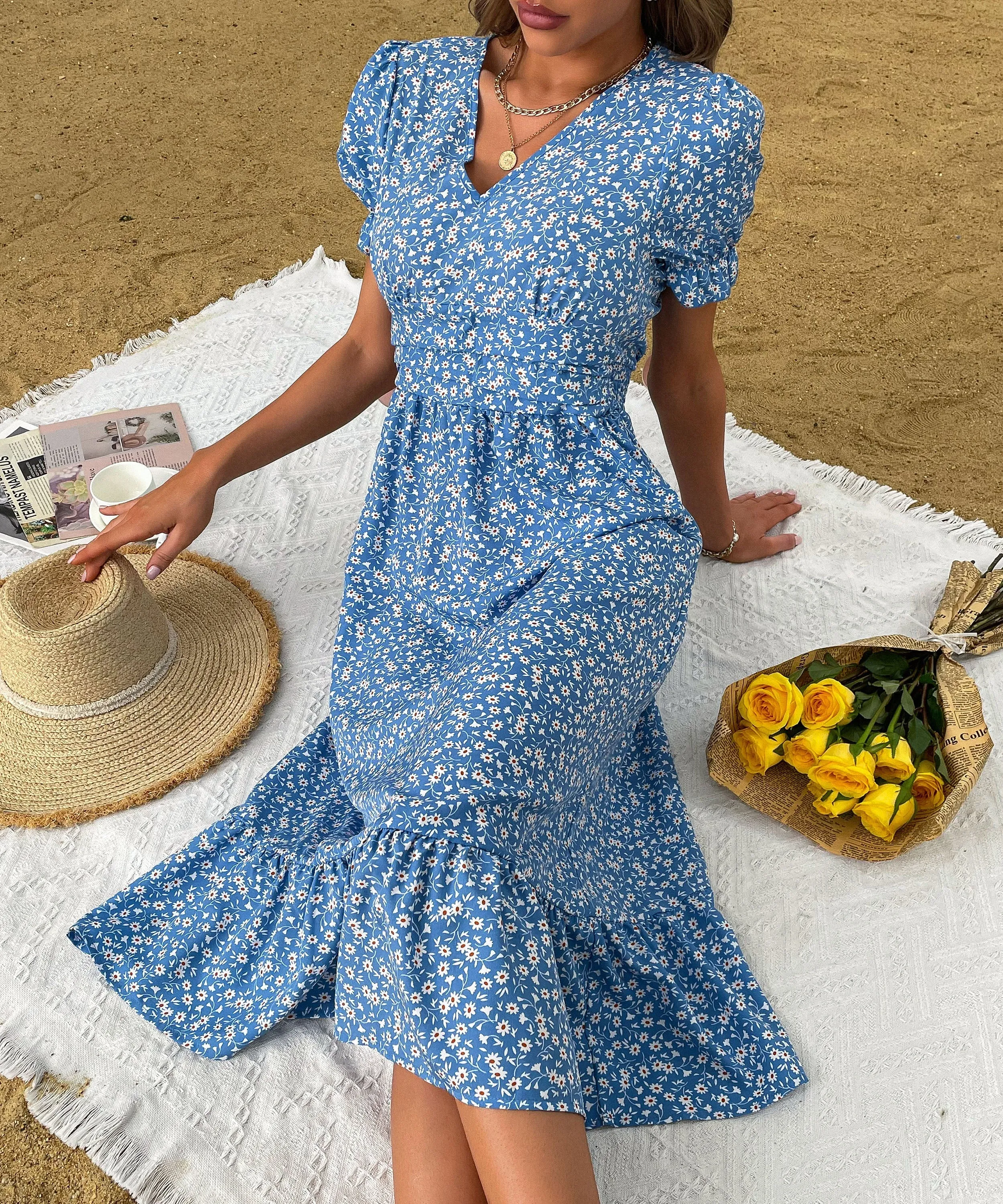 Juanita Midi Dress - Blue Print
