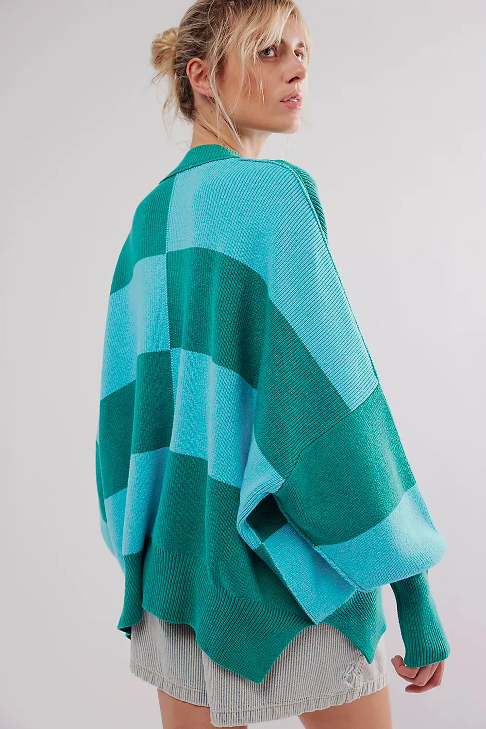 KaleaBoutique Checkered Side Slits Drop Shoulder Oversized Sweater