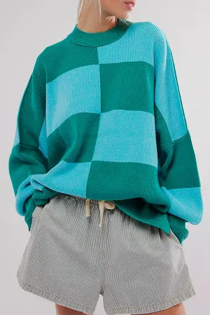 KaleaBoutique Checkered Side Slits Drop Shoulder Oversized Sweater