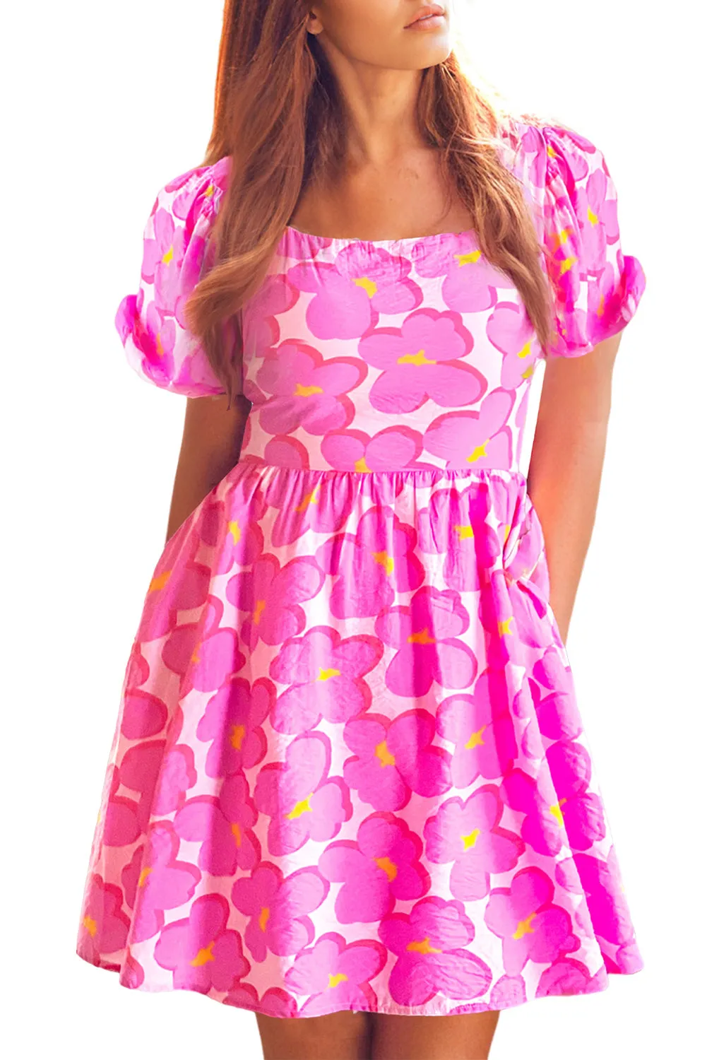 KaleaBoutique Floral Print Square Neck Empire Waist Flowy Dress