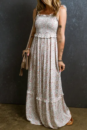 KaleaBoutique Lace Frilly Straps Shirred Floral Maxi Dress