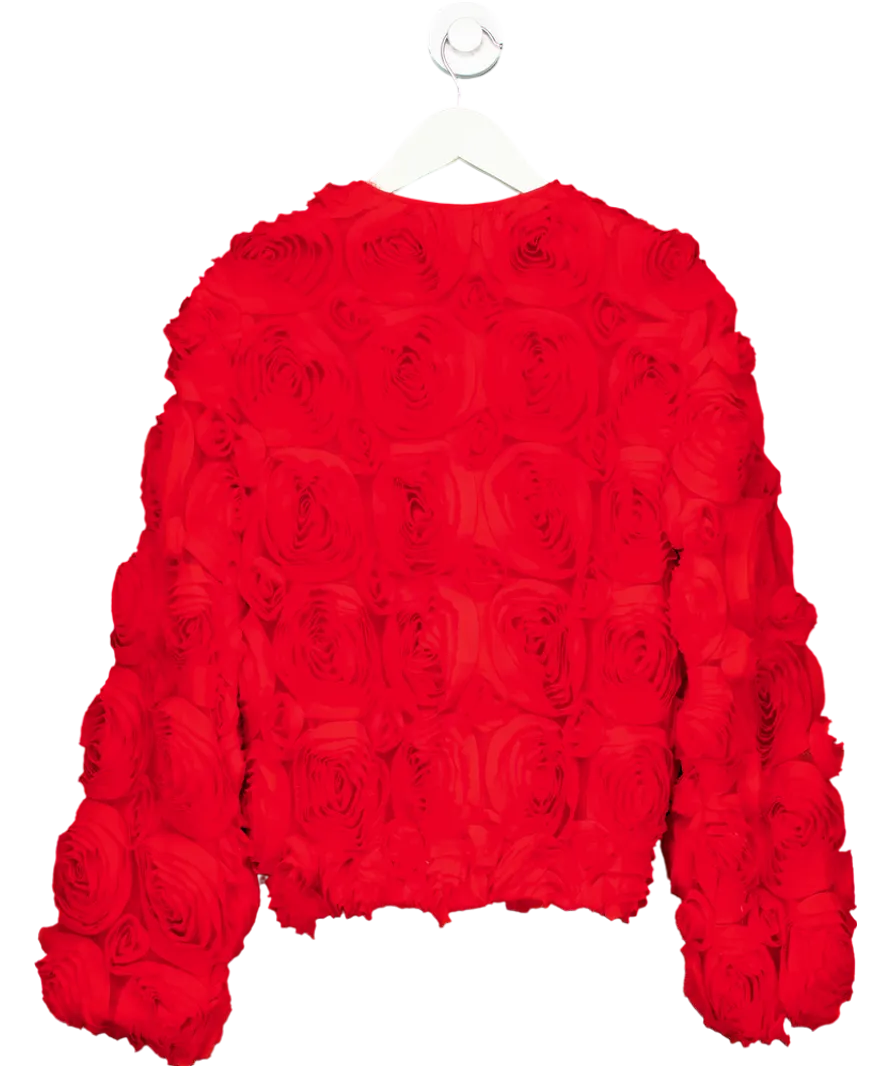 Karen Millen Red Crinkle Rosette Woven Bomber Jacket UK 8