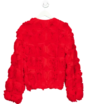 Karen Millen Red Crinkle Rosette Woven Bomber Jacket UK 8