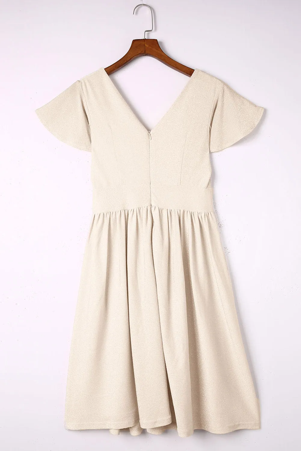 Khaki V Neck Wrap Ruched Flowy Midi Dress