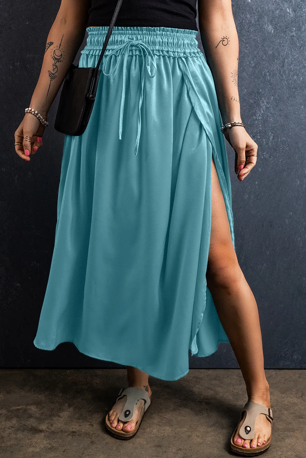 Kim Slit Drawstring Elastic Waist Skirt