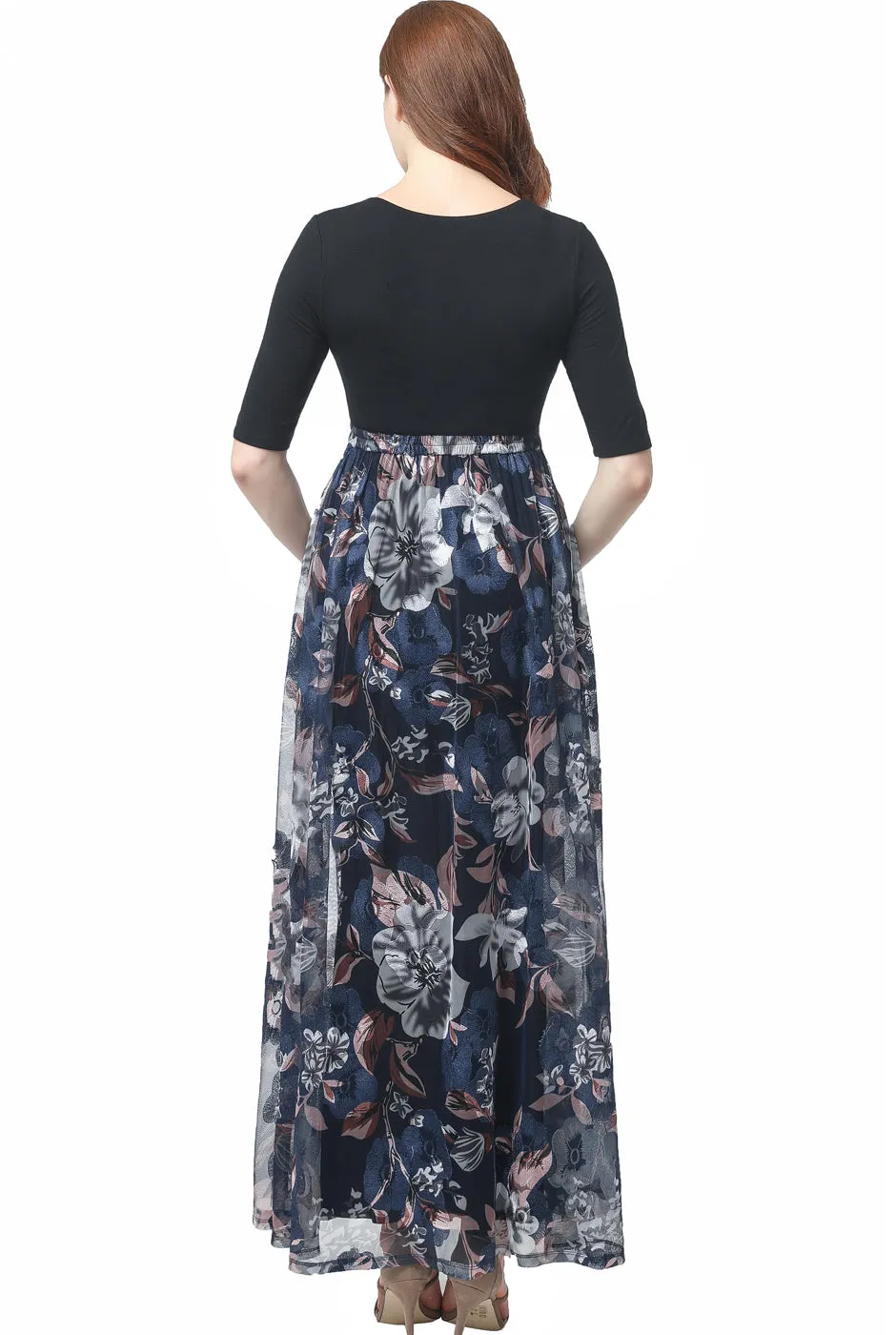 Kimi   Kai Maternity "Annabelle" V-Neck Mesh Print Maxi Dress