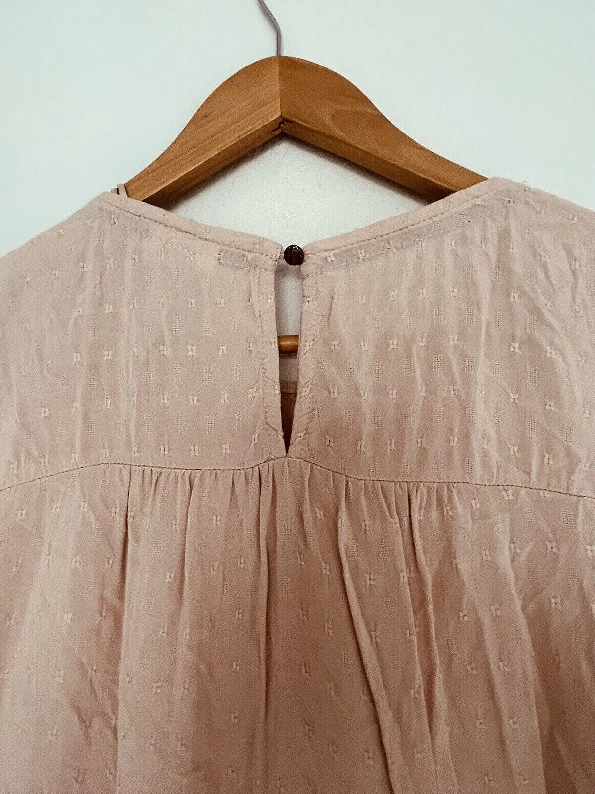 KNOX ROSE Pink Peach Top Boho Tiered Babydoll Blouse Sz M Flowy Shirt Coquette