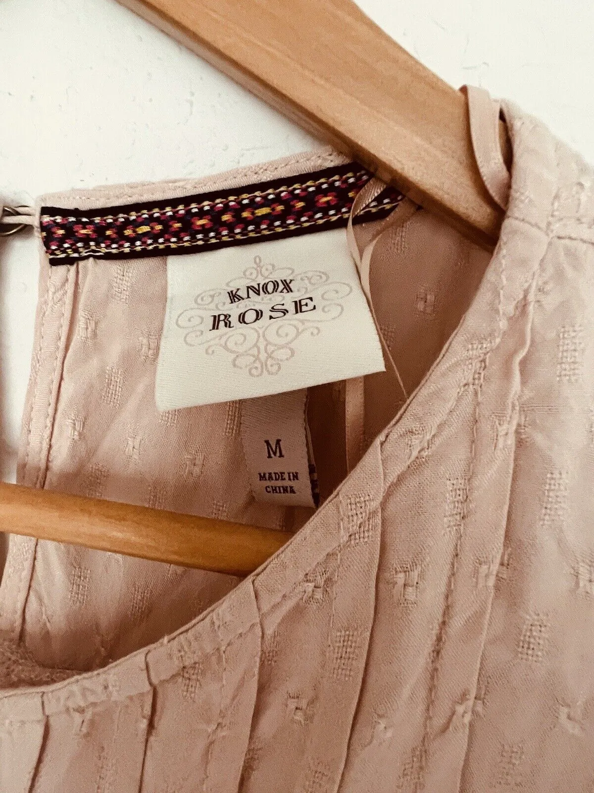 KNOX ROSE Pink Peach Top Boho Tiered Babydoll Blouse Sz M Flowy Shirt Coquette