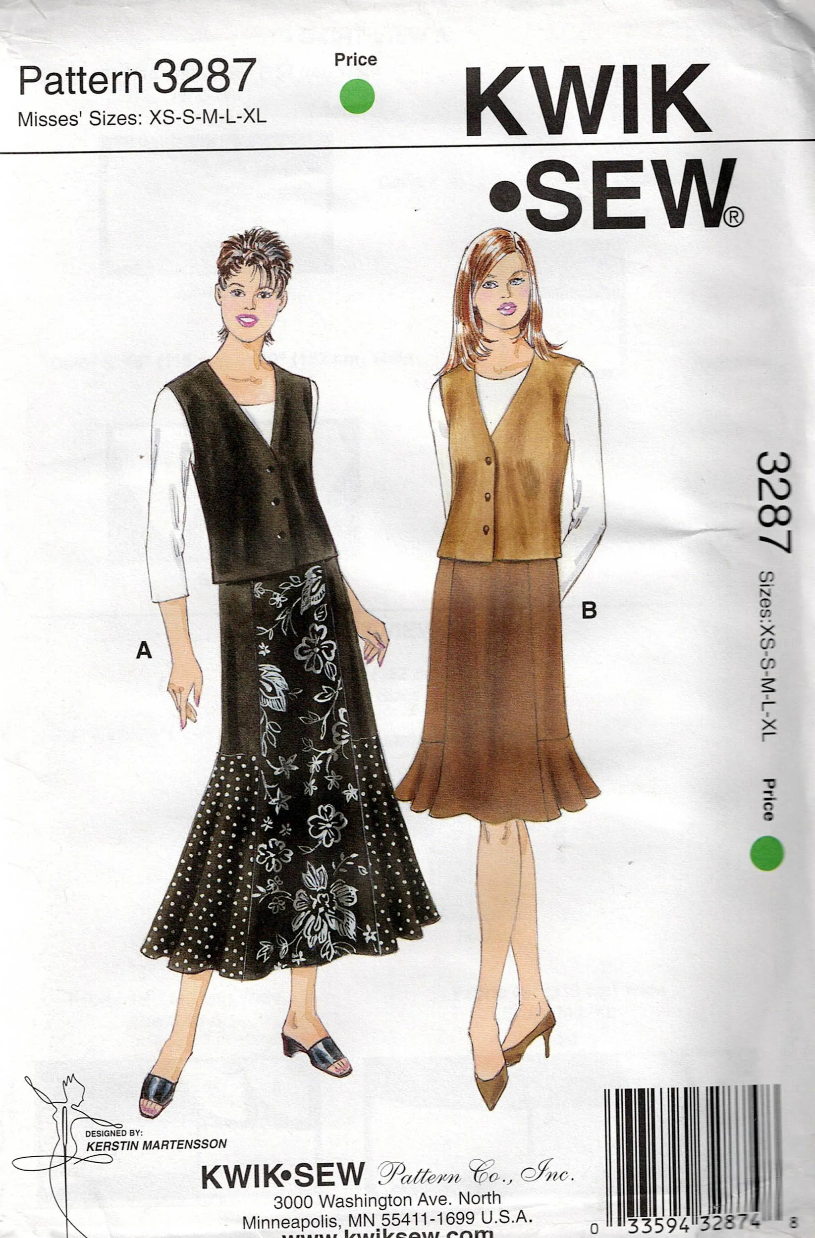 Kwik Sew 3287 Womens Vests & Panelled Flounced Hem Skirts Out Of Print Sewing Pattern Size XS - XL UNCUT Factory Folded