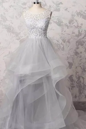 Lace Grey Organza Mutilayered Quiceanera Dress Ballgowns,MP432