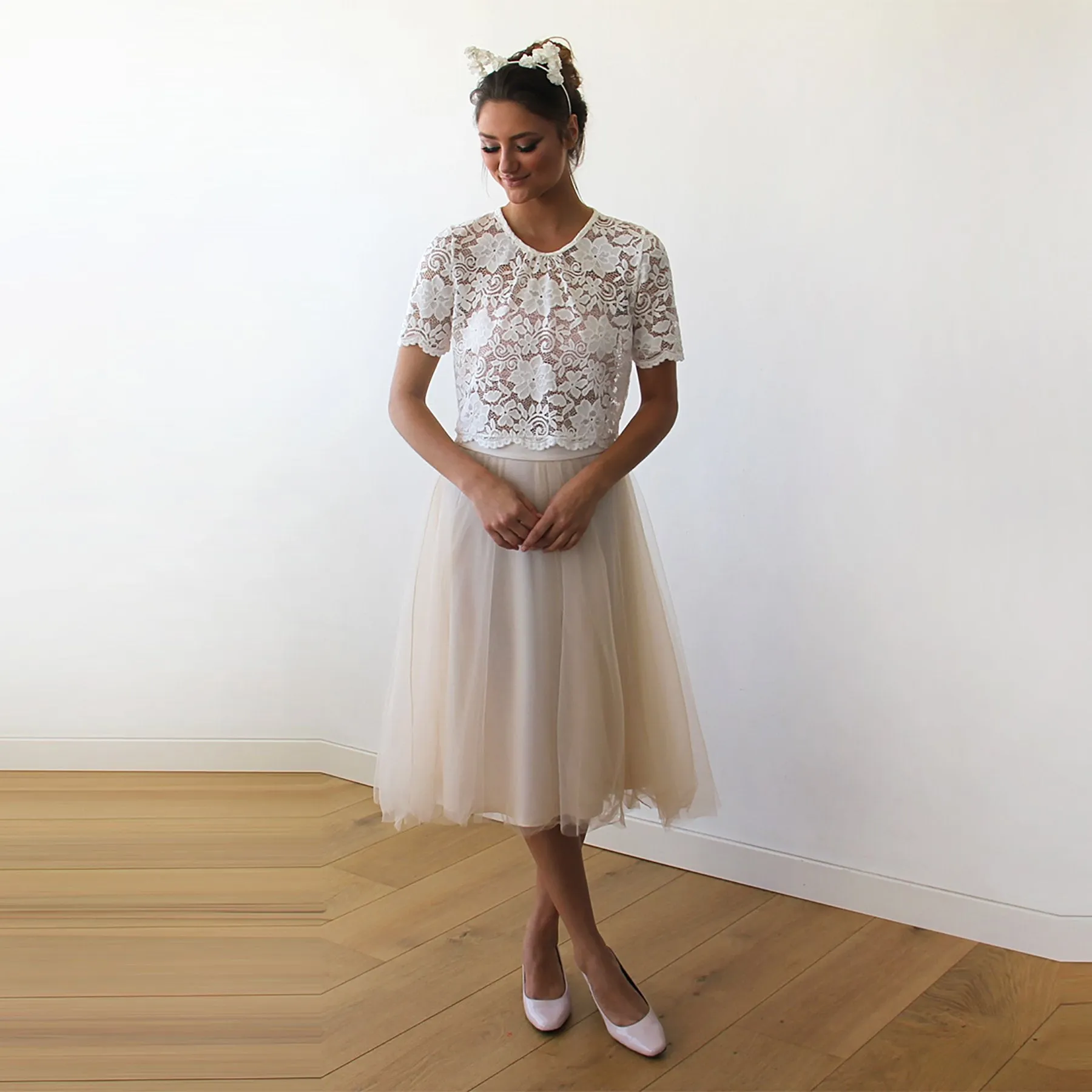 Lace Ivory short sleeves top #2037