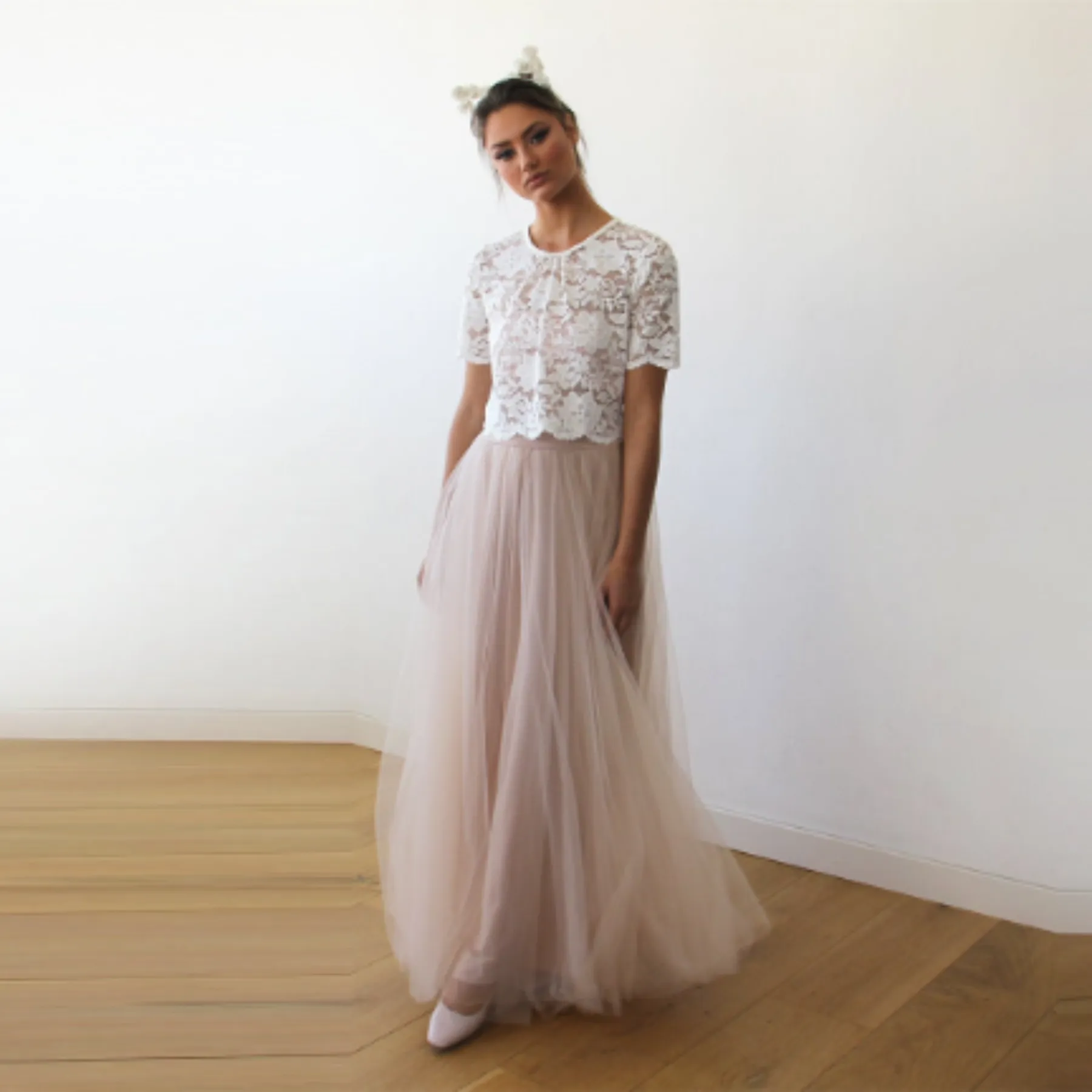 Lace Ivory short sleeves top #2037