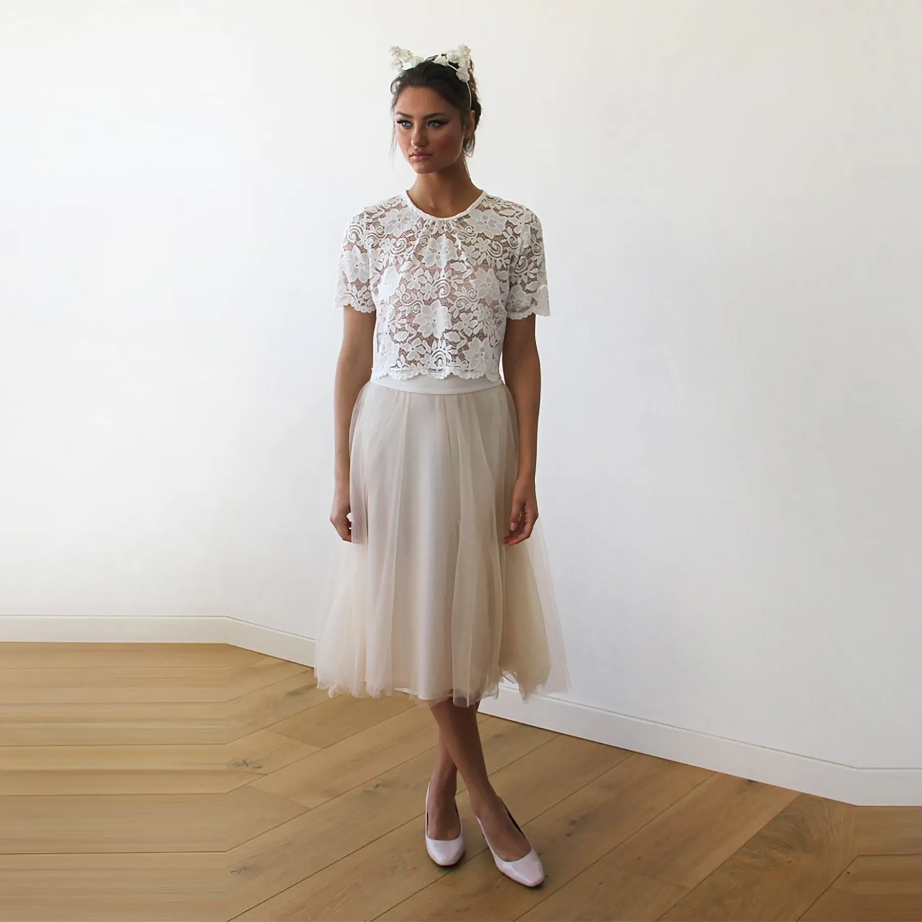 Lace Ivory short sleeves top #2037