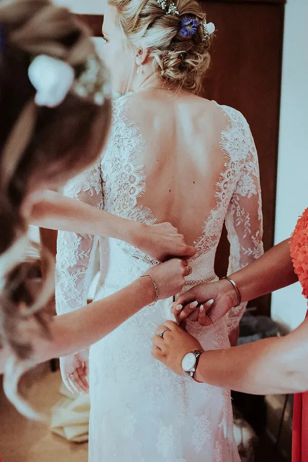 Lace Mermaid Long Sleeves Sweep Train Wedding Dresses, Bridal Gowns, SW562