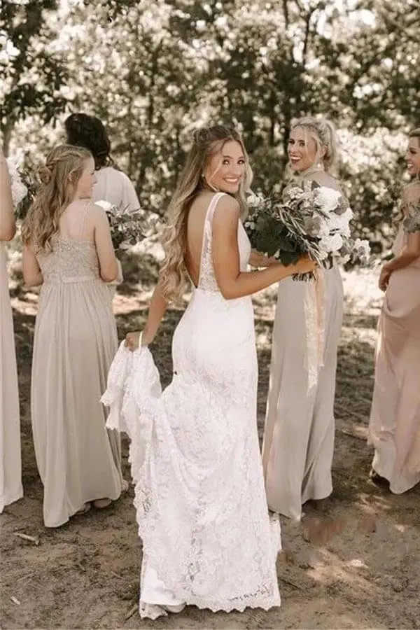 Lace Mermaid V-neck Sleeveless Wedding Dresses, Wedding Gown, SW648