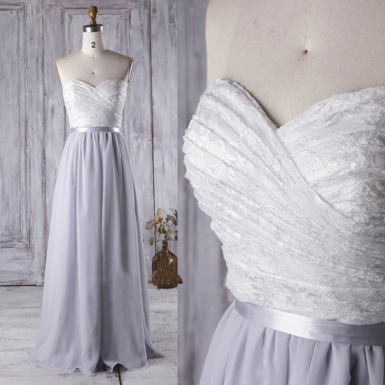 Lace Strapless Sweetheart Wedding Guest Gown for Bridesmaid