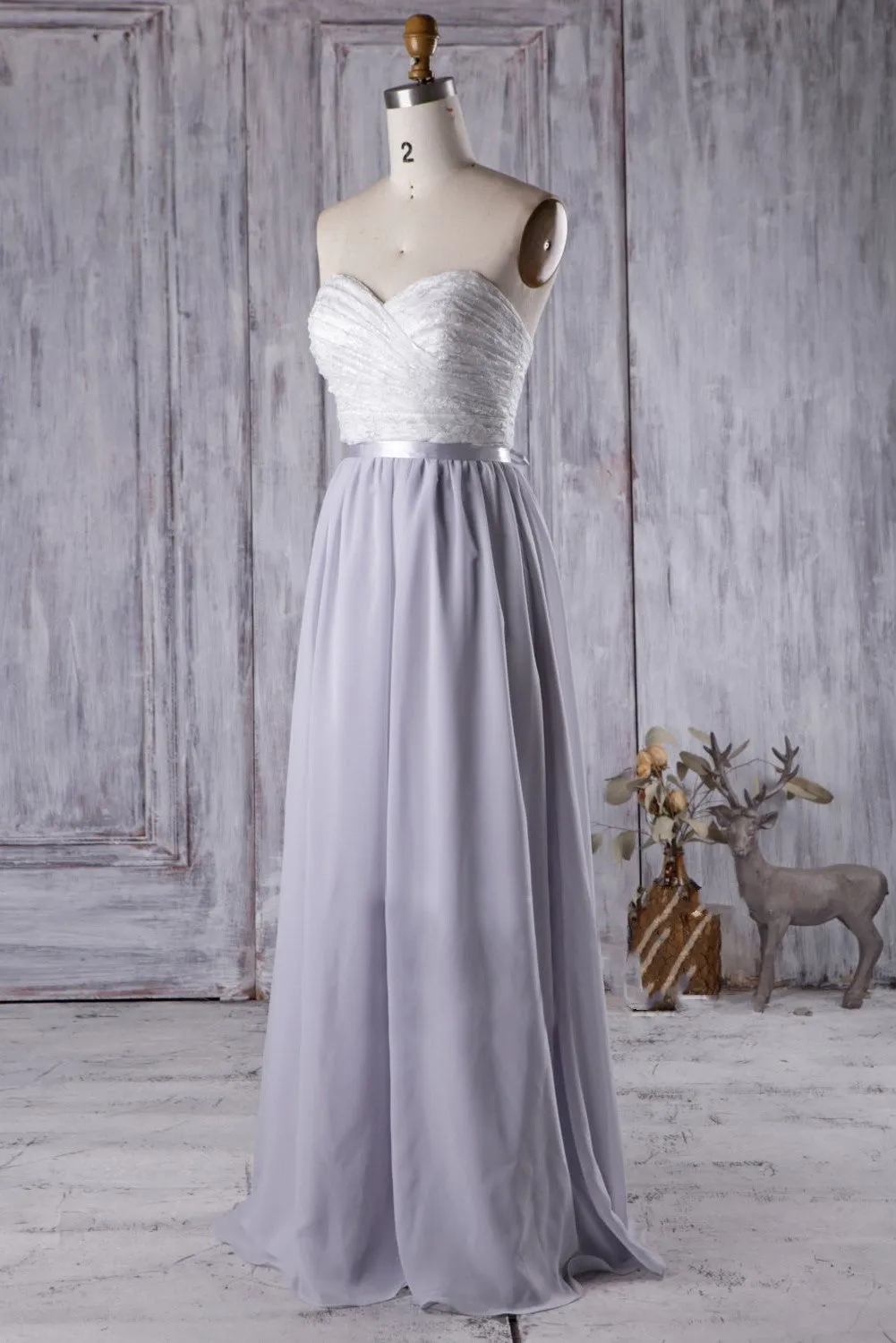 Lace Strapless Sweetheart Wedding Guest Gown for Bridesmaid