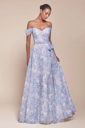 Ladivine 7441 Dress Off the Shoulder Floral Printed A-Line Dress