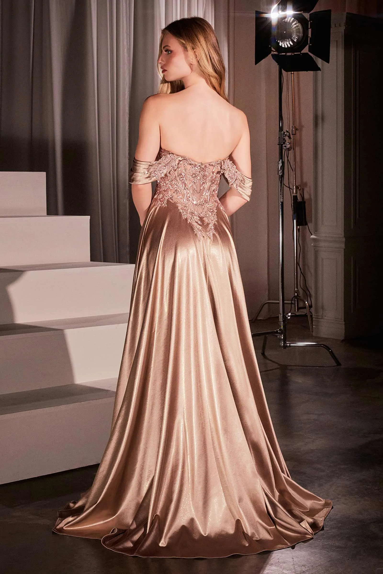 Ladivine CDS525 Dress Off The Shoulder Lace & Satin A-Line Prom Gown