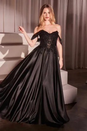 Ladivine CDS525 Dress Off The Shoulder Lace & Satin A-Line Prom Gown