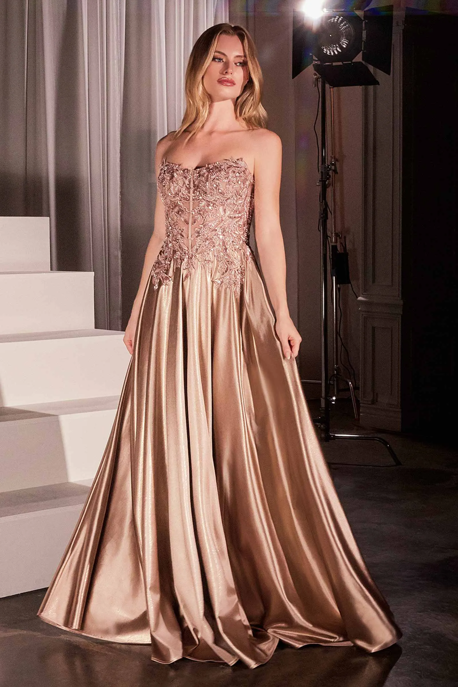 Ladivine CDS525 Dress Off The Shoulder Lace & Satin A-Line Prom Gown