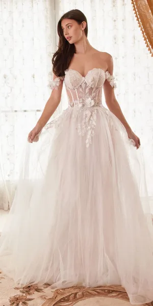Ladivine WN308 Off The Shoulder Floral A-Line Bridal Gown Corset Bodice
