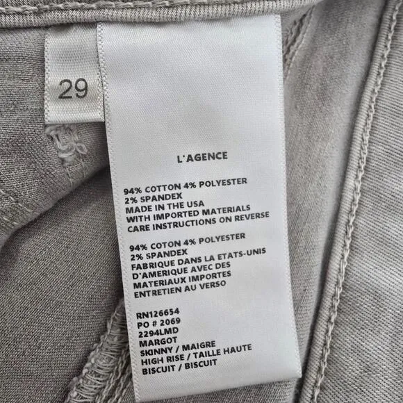 L'AGENCE Margot High-Rise Ankle Skinny Jeans Biscuit Color Size 29 Made in USA