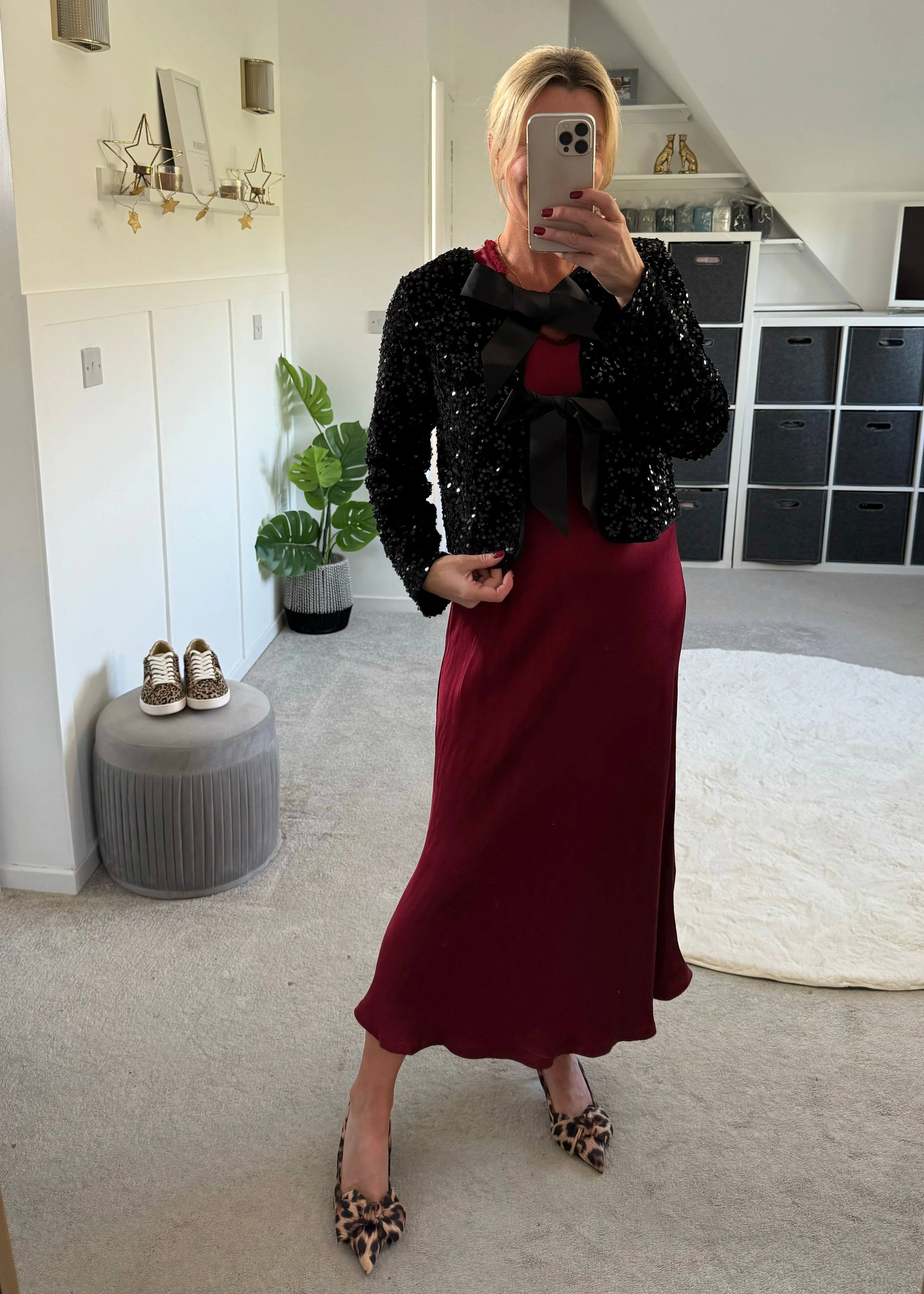 Lanika Black Bow Tie Front Sequin Jacket