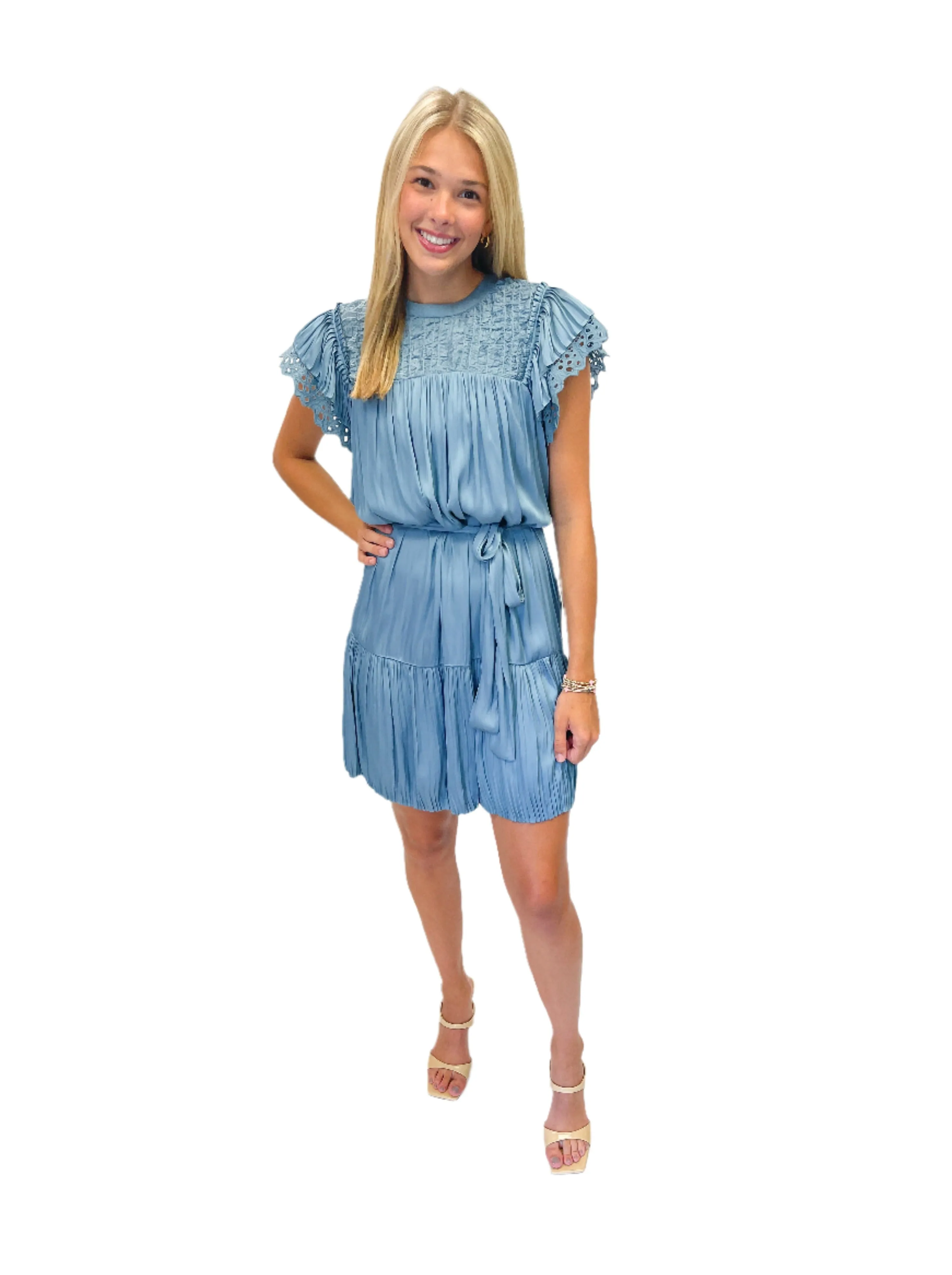 LBLOX Detailed Dress with Tie - Dusty Blue