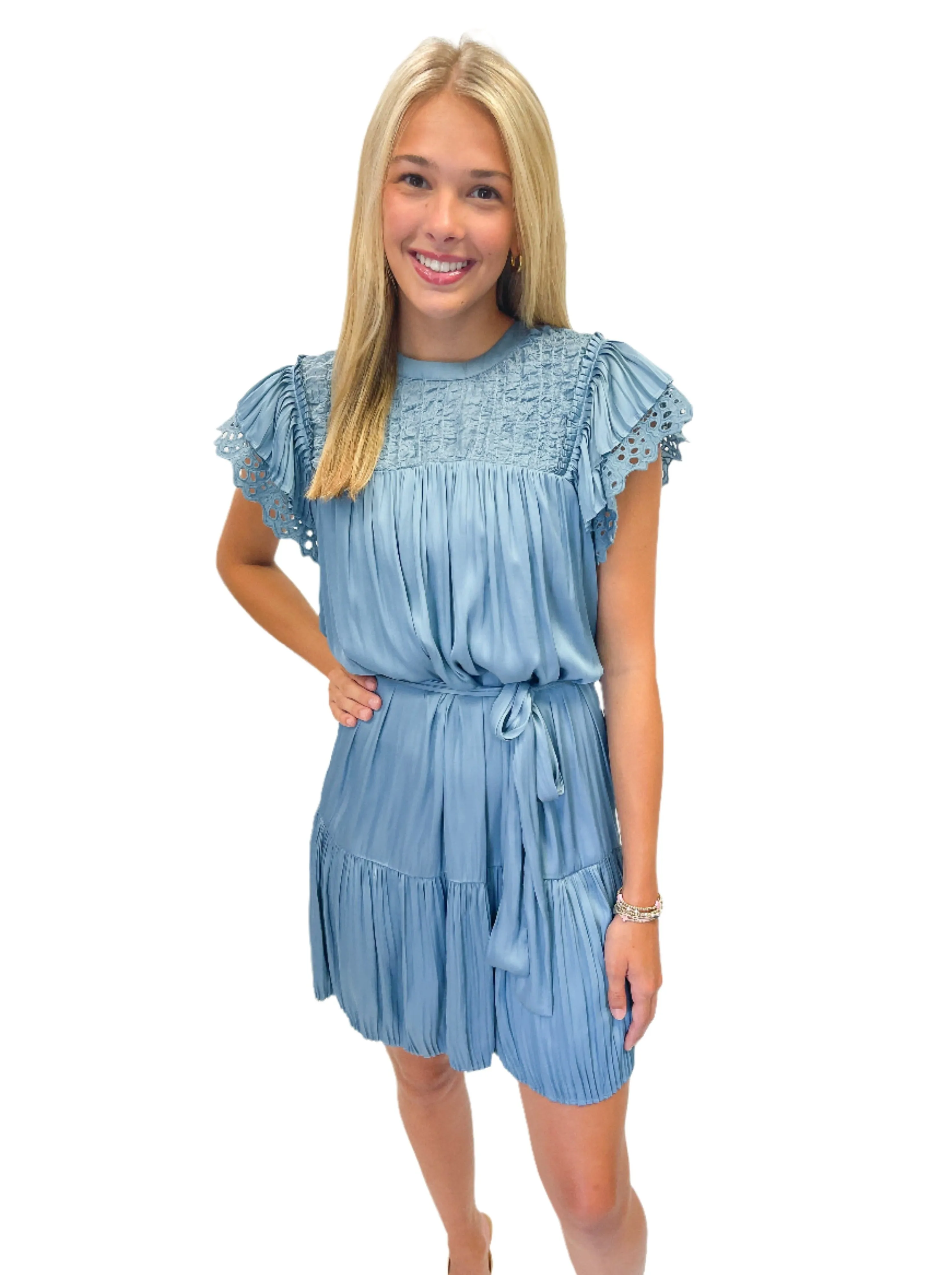LBLOX Detailed Dress with Tie - Dusty Blue