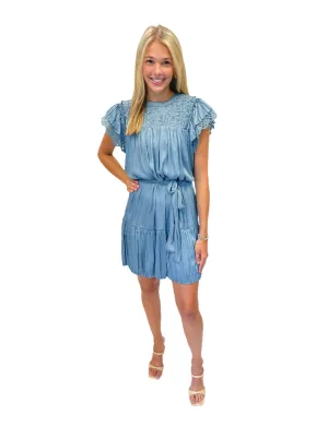 LBLOX Detailed Dress with Tie - Dusty Blue