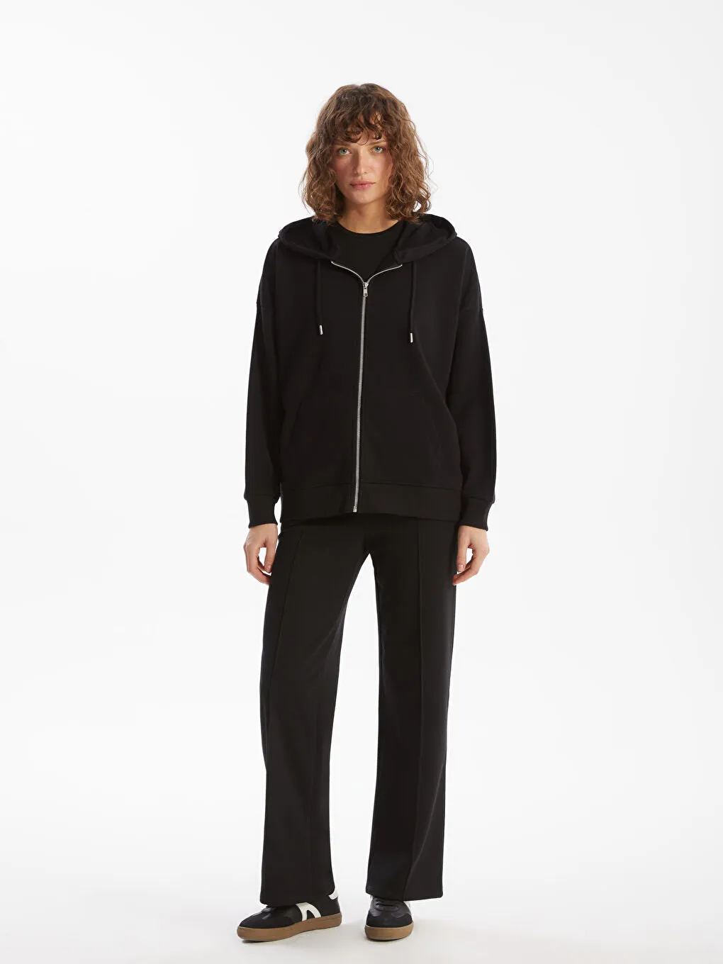 LCW Vision Brown Hooded Oversize Women Zippered Sweatshirt