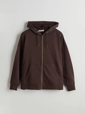 LCW Vision Brown Hooded Oversize Women Zippered Sweatshirt