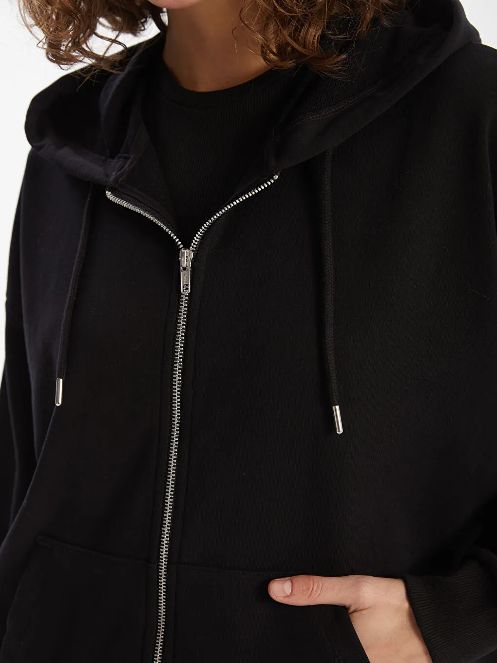 LCW Vision Brown Hooded Oversize Women Zippered Sweatshirt