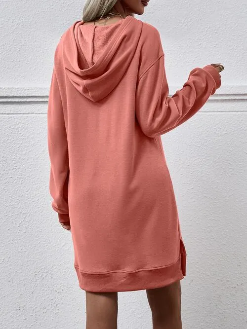 Leni Slit Long Sleeve Hooded Dress with Pocket