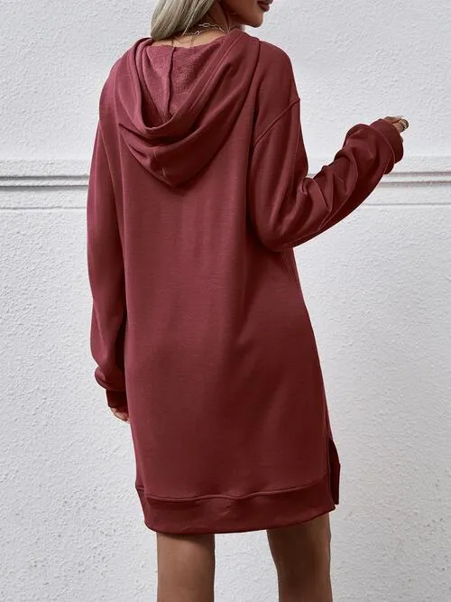 Leni Slit Long Sleeve Hooded Dress with Pocket