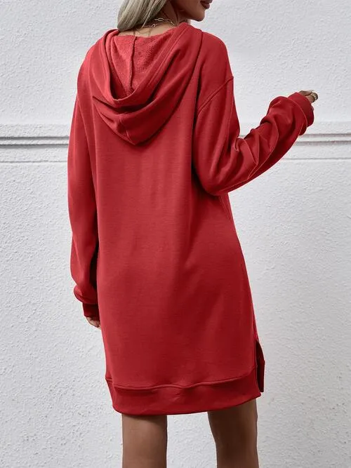 Leni Slit Long Sleeve Hooded Dress with Pocket