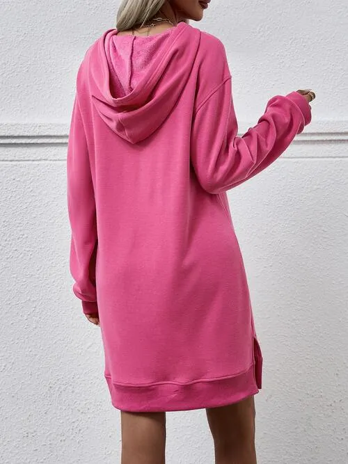 Leni Slit Long Sleeve Hooded Dress with Pocket