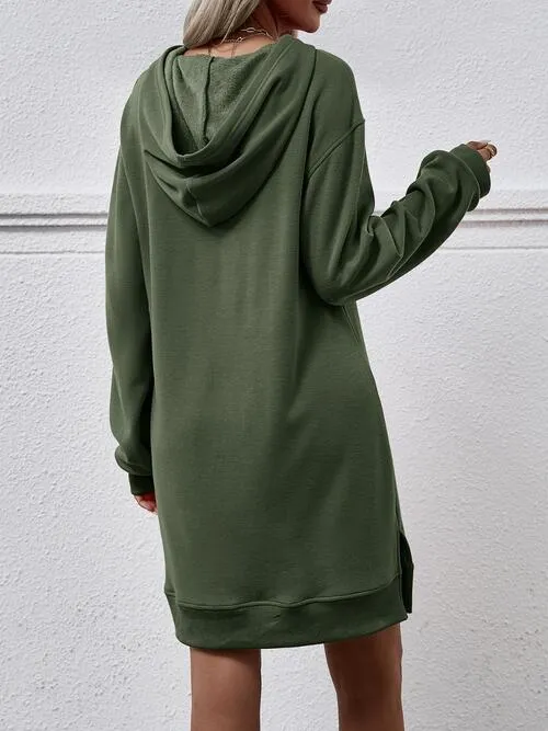Leni Slit Long Sleeve Hooded Dress with Pocket