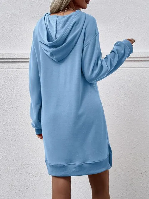 Leni Slit Long Sleeve Hooded Dress with Pocket