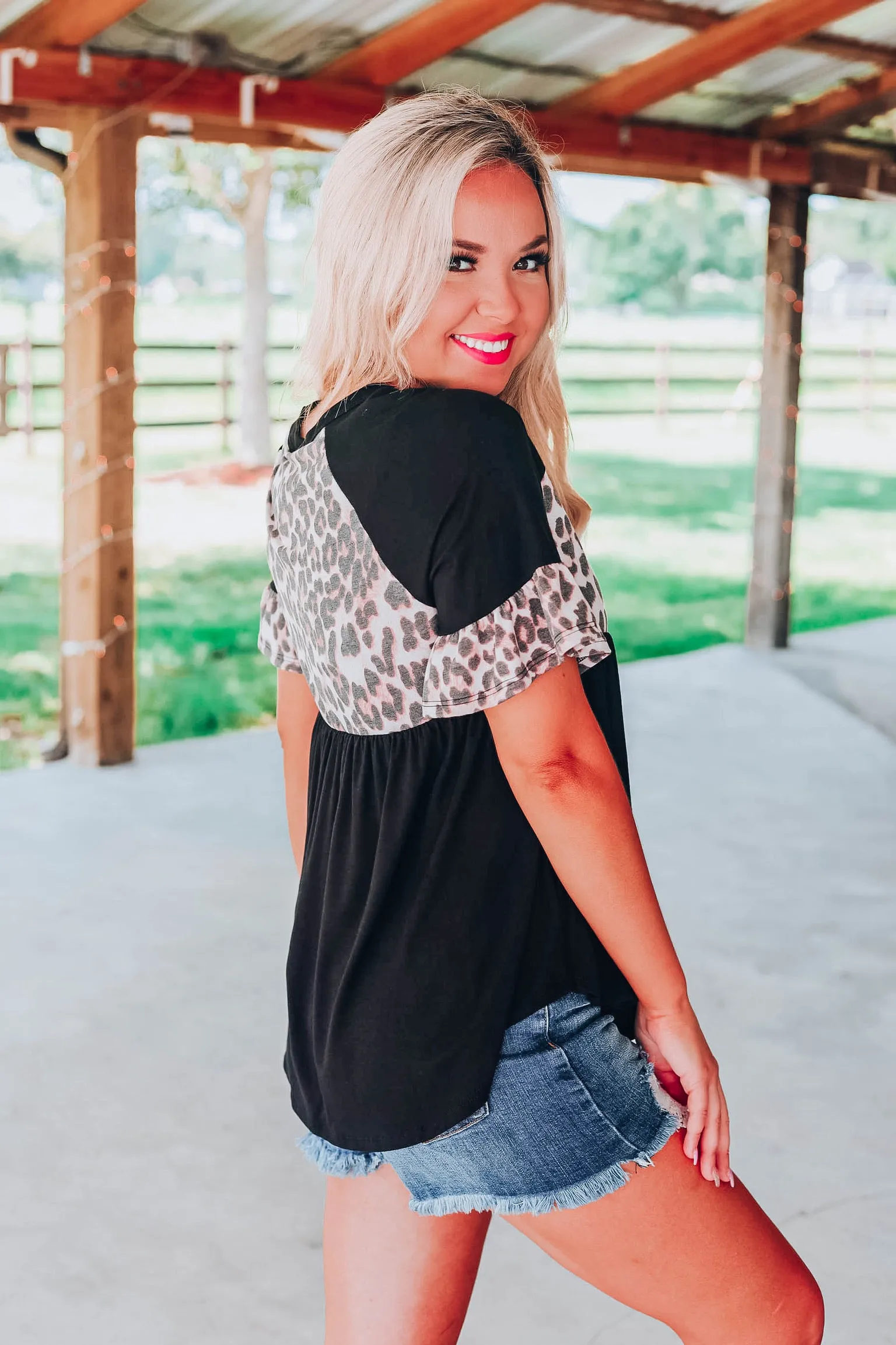 Leopard Ruffled Babydoll Top