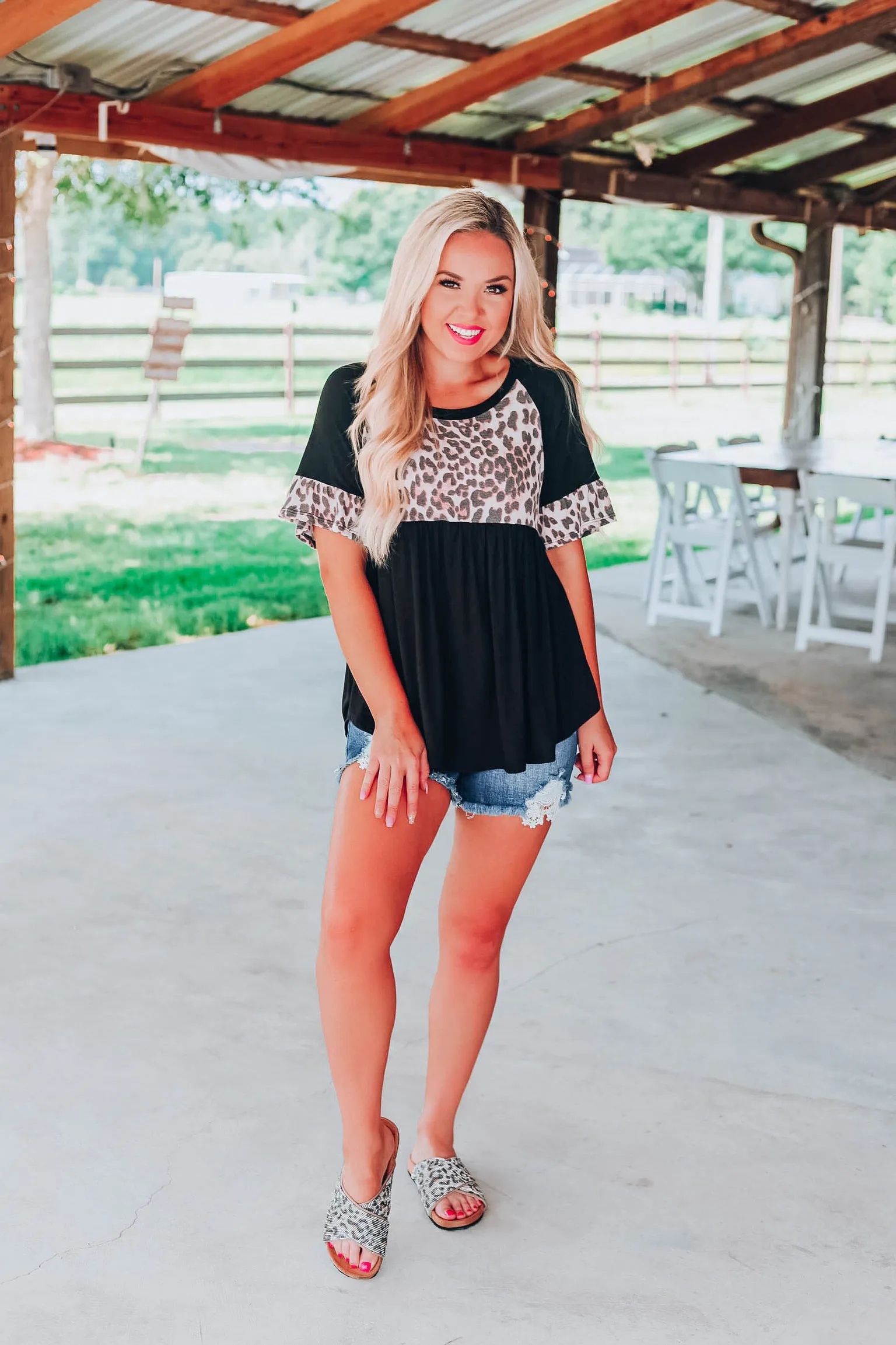 Leopard Ruffled Babydoll Top